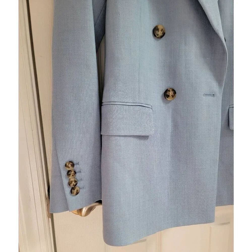 REISS Double Breasts Peak Lapel Suit Blazer In Blue Sz: 2 - Picture 5 of 12